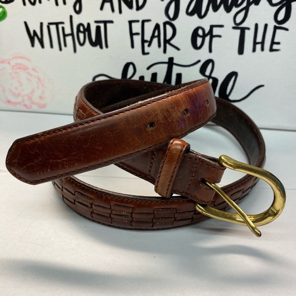 Woven Leather Men’s Belt, Brown, Gold Brass Hardware, Size 36 - Picture 2 of 10